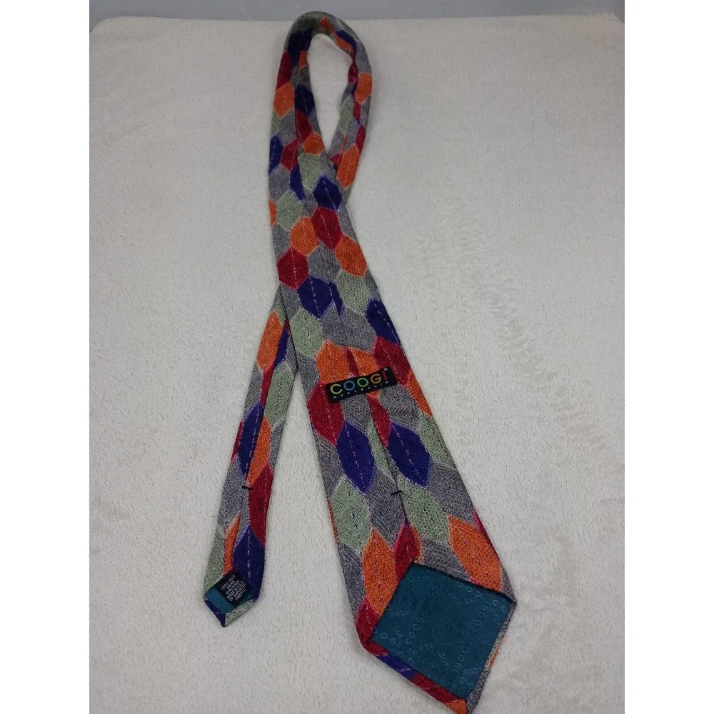 COOGI AUSTRALIA Men's 100% Silk‎ Necktie USA Designer Geometric Multi-Color EUC
